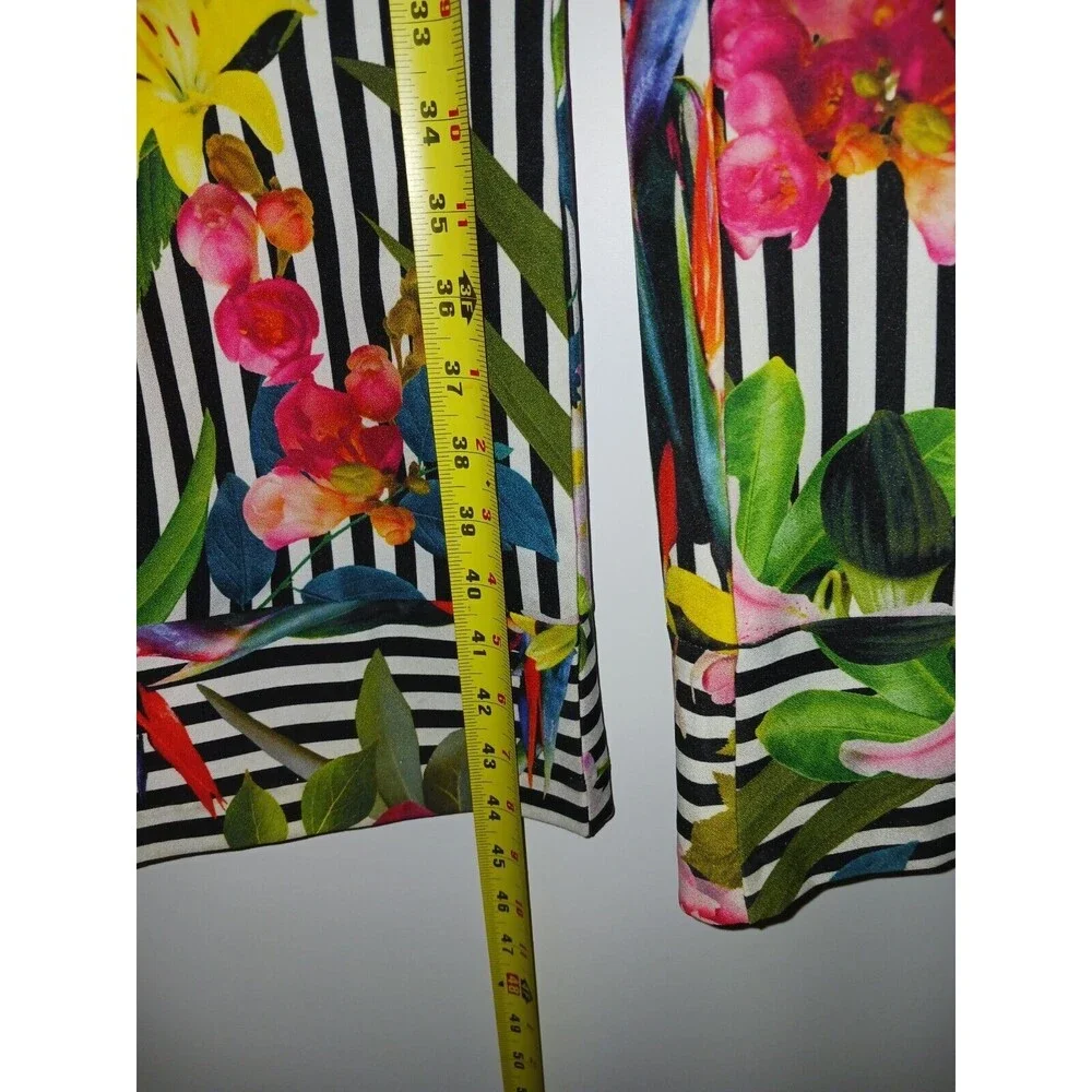 Studio F Pant Women's 6 Black White Stripe Floral High Waisted Palazzo‎ Wide Leg - Picture 9 of 10